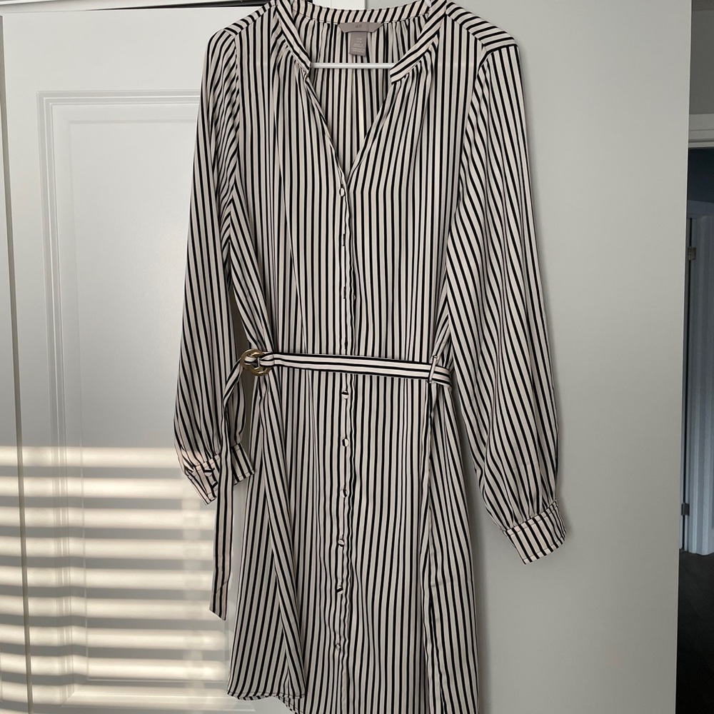 Stripped White Office Dress - H&M
